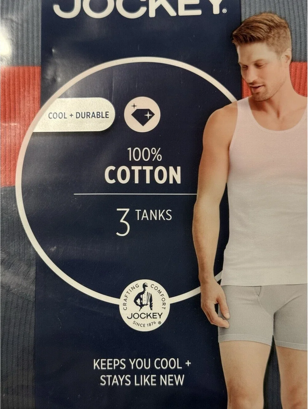 Jockey 3XL Big Man 100% Cotton Tanks 3 Pack New! Blue, Navy And Coral Colors